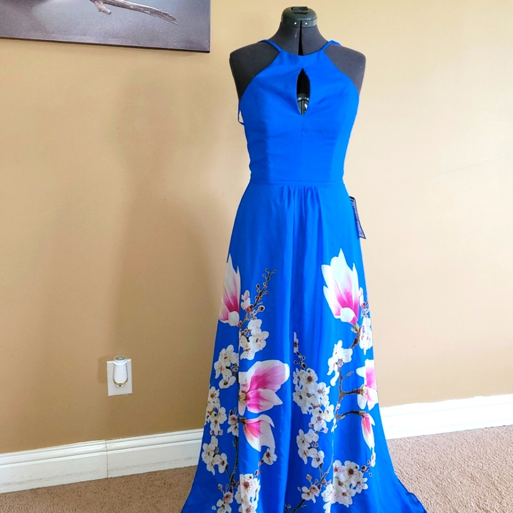 NWT Betsy & Adam size 10 blue floral evening dress
